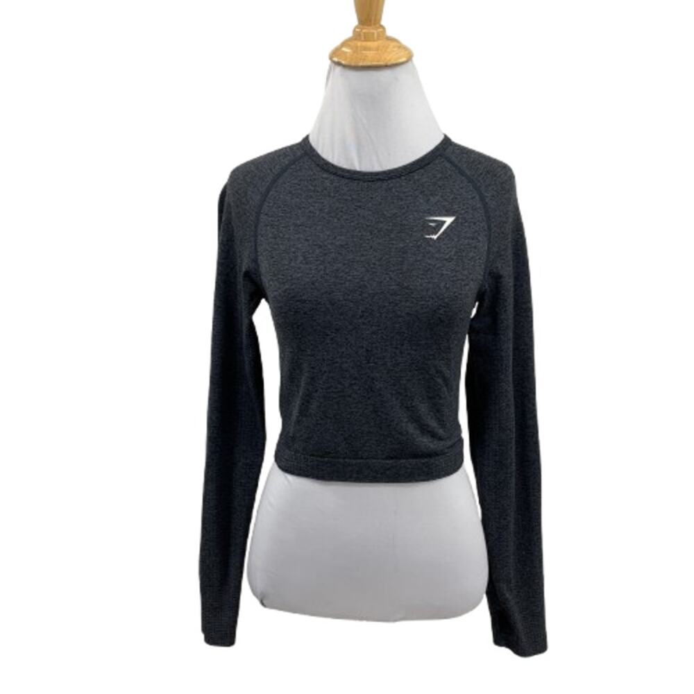 Gymshark Top Womens S Small Grizzly Vital Seamless Crop Long Sleeve Thumbholes